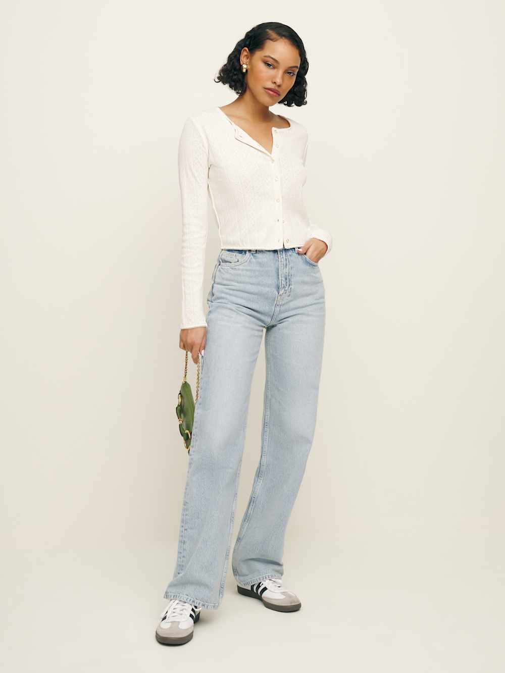 Reformation Ari Pointelle Knit Cardigan - Gossamer
