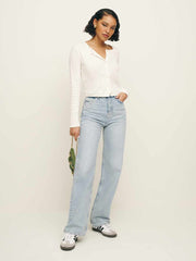 Reformation Ari Pointelle Knit Cardigan - Gossamer