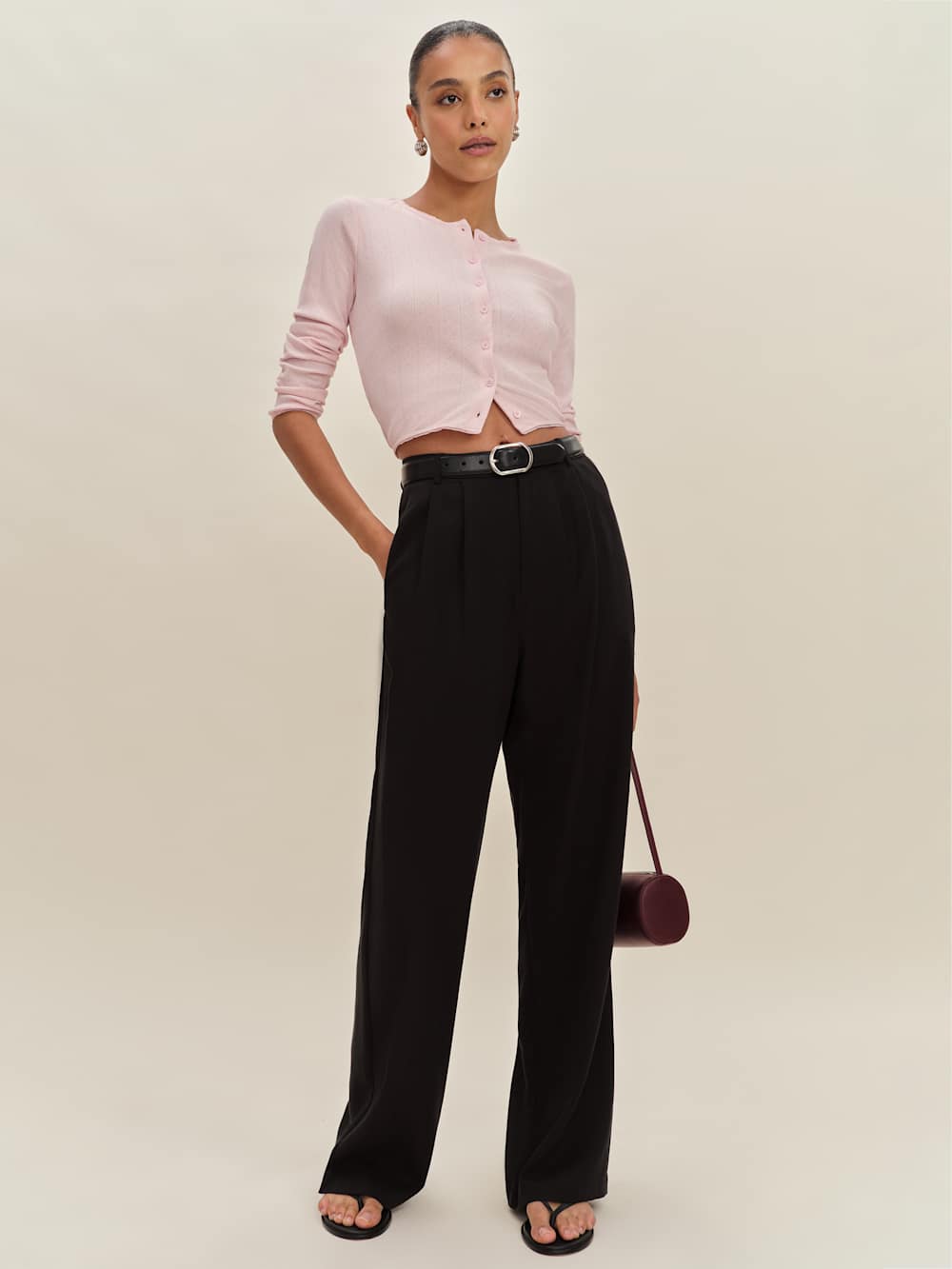 Reformation Ari Pointelle Knit Cardigan - Cherry Blossom
