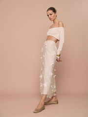 Reformation Gabriella Skirt - Ivory Floral Appliqué