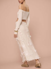 Reformation Gabriella Skirt - Ivory Floral Appliqué