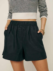 Reformation Charlotte Linen Short - Black