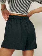 Reformation Charlotte Linen Short - Black