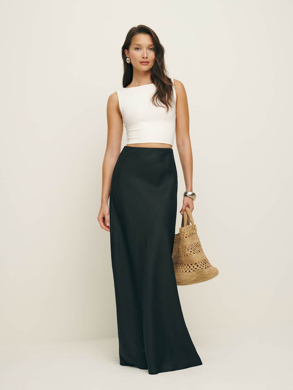 Reformation Bella Linen Skirt - Black