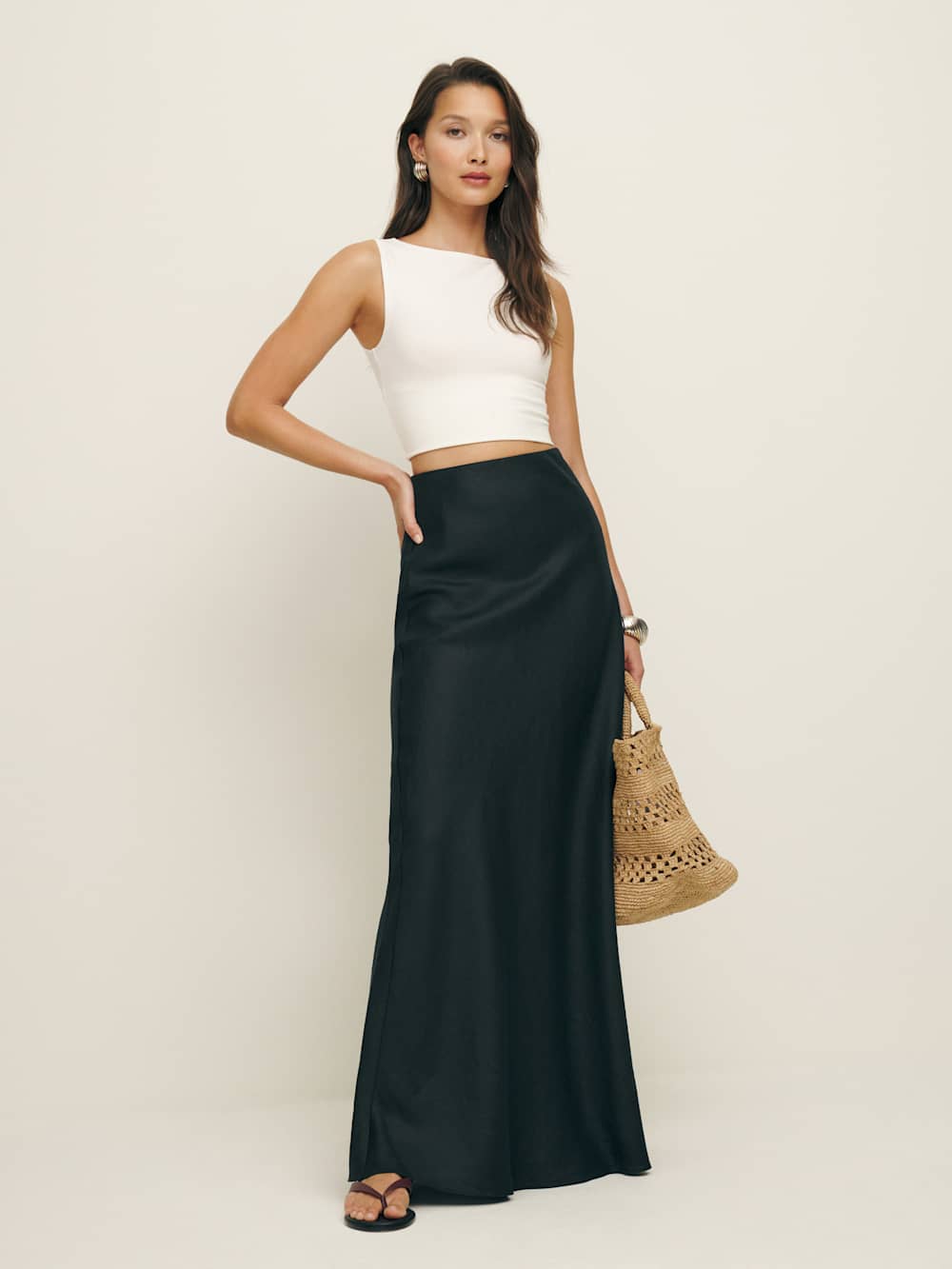 Reformation Bella Linen Skirt - Black
