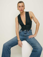 Reformation Sofia Cropped Linen Vest - Black