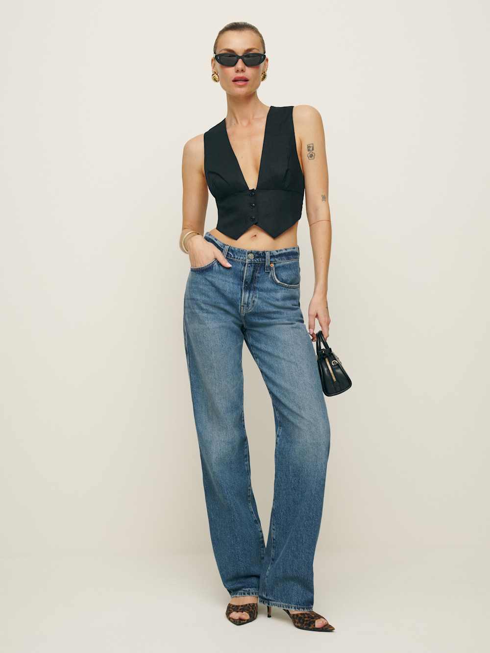 Reformation Sofia Cropped Linen Vest - Black