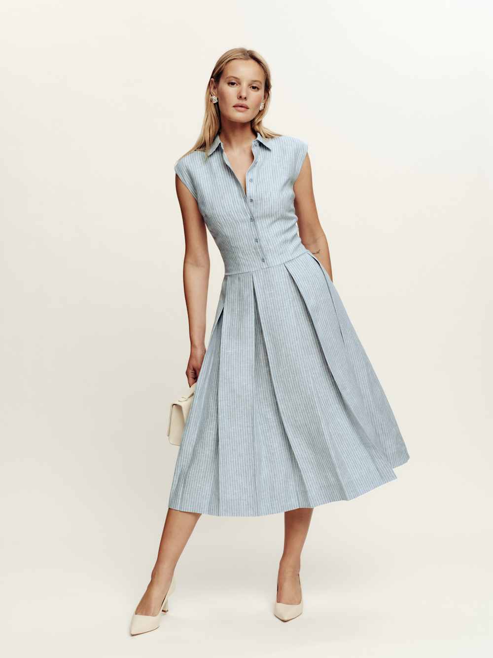 Reformation Prim Linen Dress - Cornflower Stripe