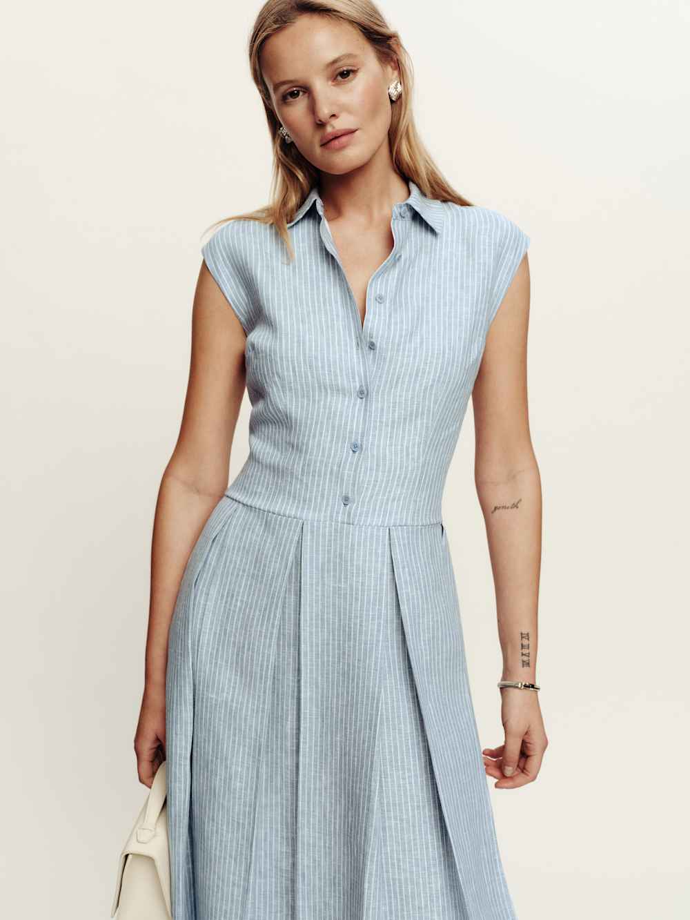 Reformation Prim Linen Dress - Cornflower Stripe