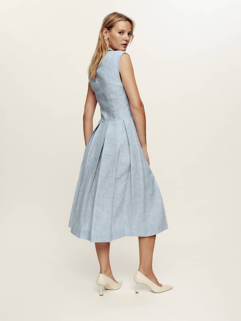 Reformation Prim Linen Dress - Cornflower Stripe