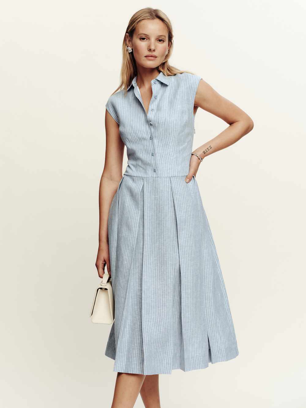 Reformation Prim Linen Dress - Cornflower Stripe