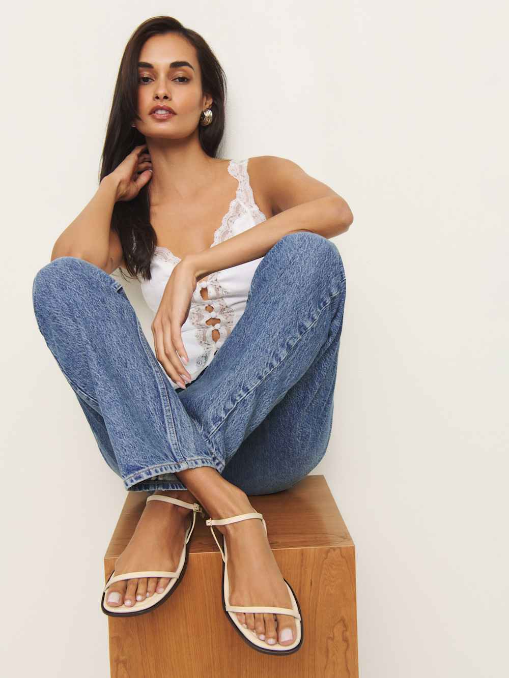 Reformation Lake Flat Sandal - Almond Leather