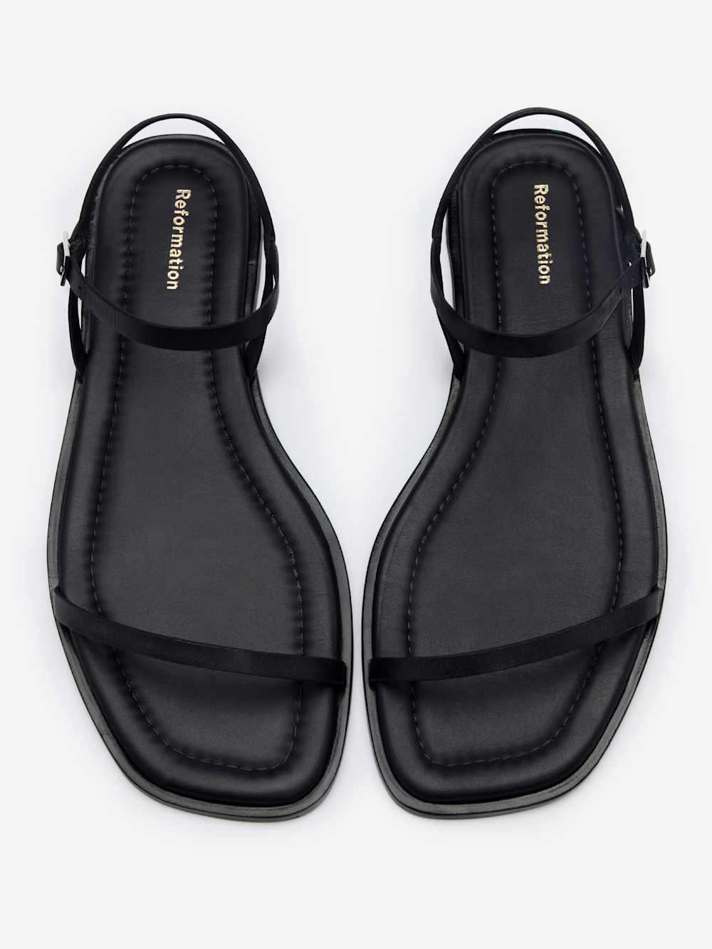Reformation Lake Flat Sandal - Black Leather