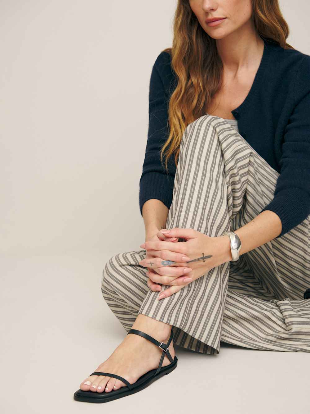 Reformation Lake Flat Sandal - Black Leather