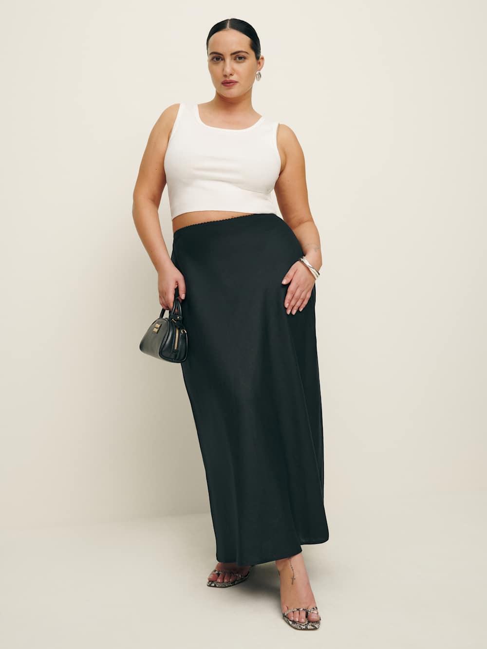 Reformation Layla Linen Skirt Es - Black