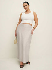 Reformation Layla Linen Skirt Es - Oatmeal