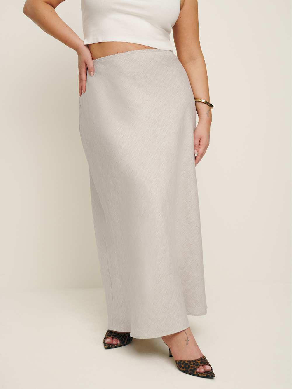 Reformation Layla Linen Skirt Es - Oatmeal