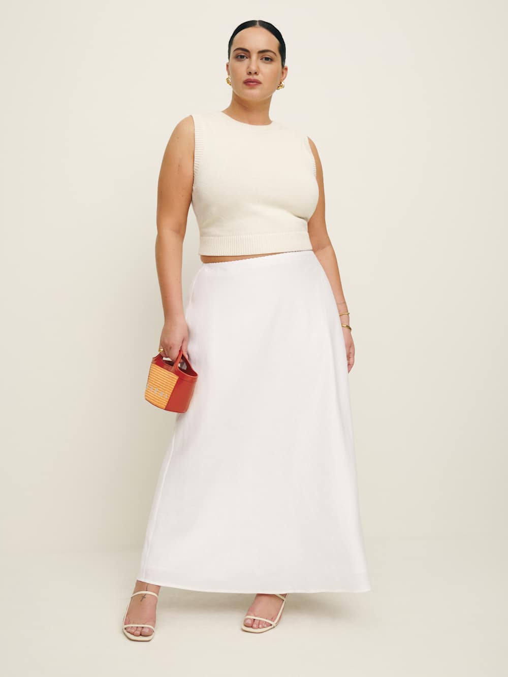 Reformation Layla Linen Skirt Es - White