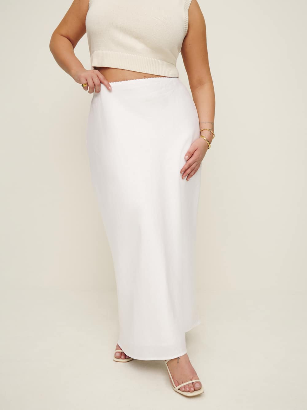 Reformation Layla Linen Skirt Es - White