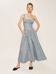 Reformation Petites Balia Linen Dress - Slate Check