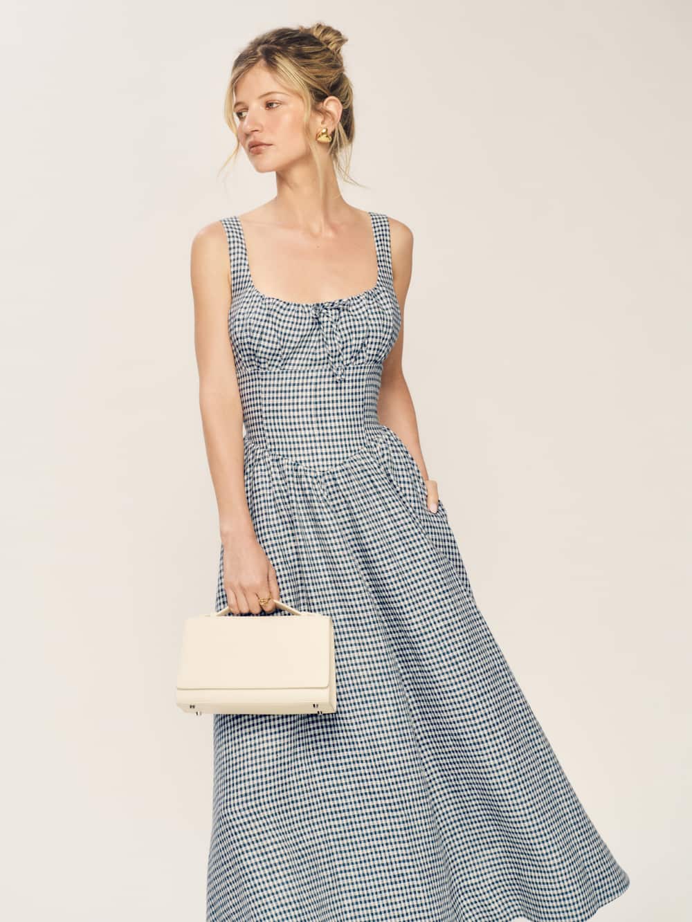 Reformation Petites Balia Linen Dress - Slate Check