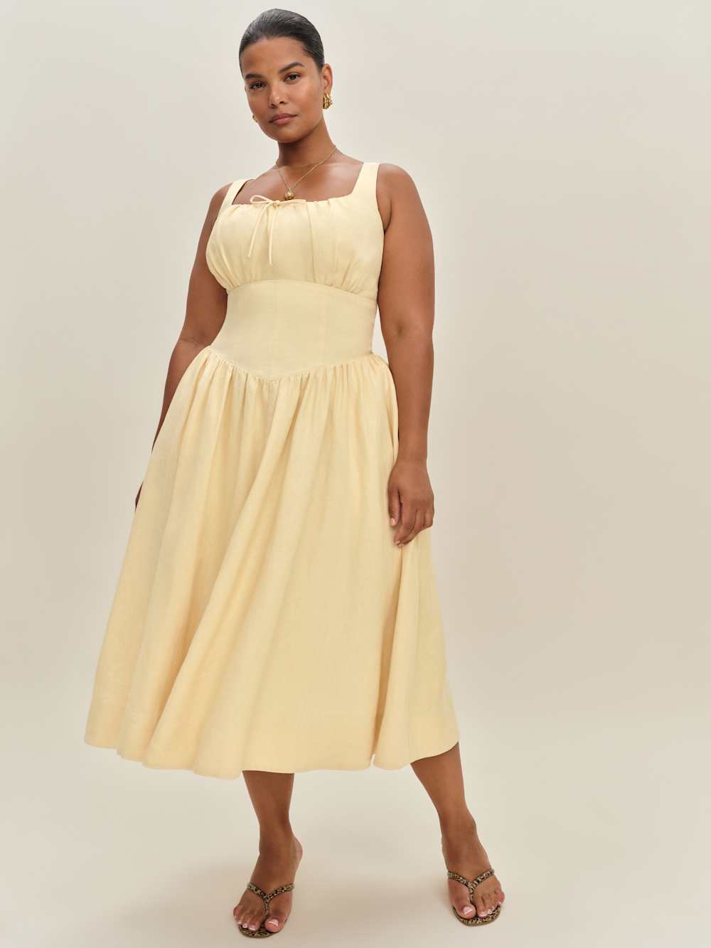 Reformation Balia Linen Dress Es - Parmesan