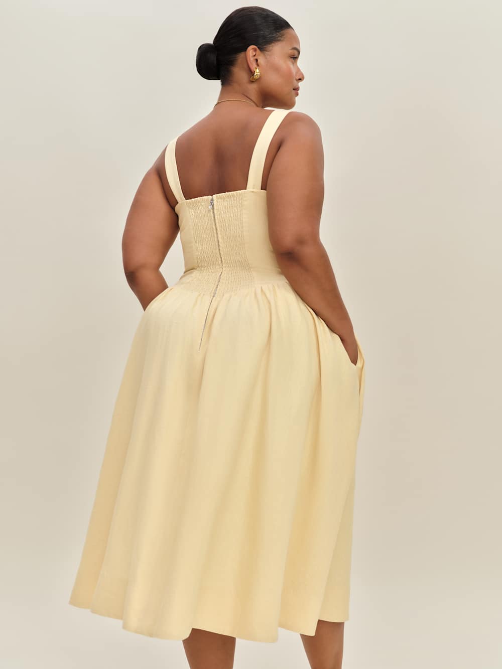 Reformation Balia Linen Dress Es - Parmesan