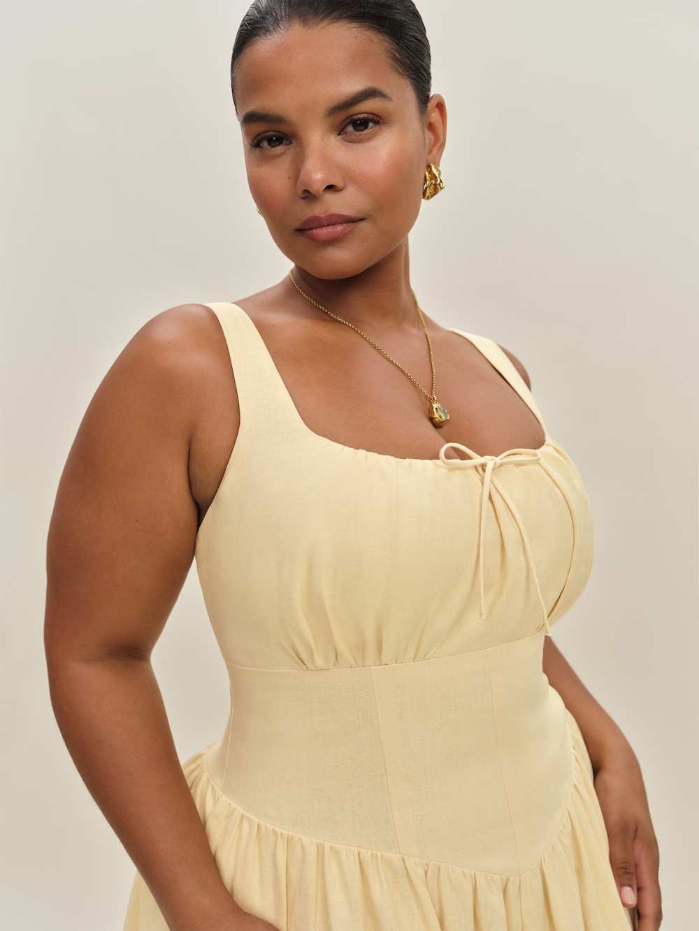 Reformation Balia Linen Dress Es - Parmesan
