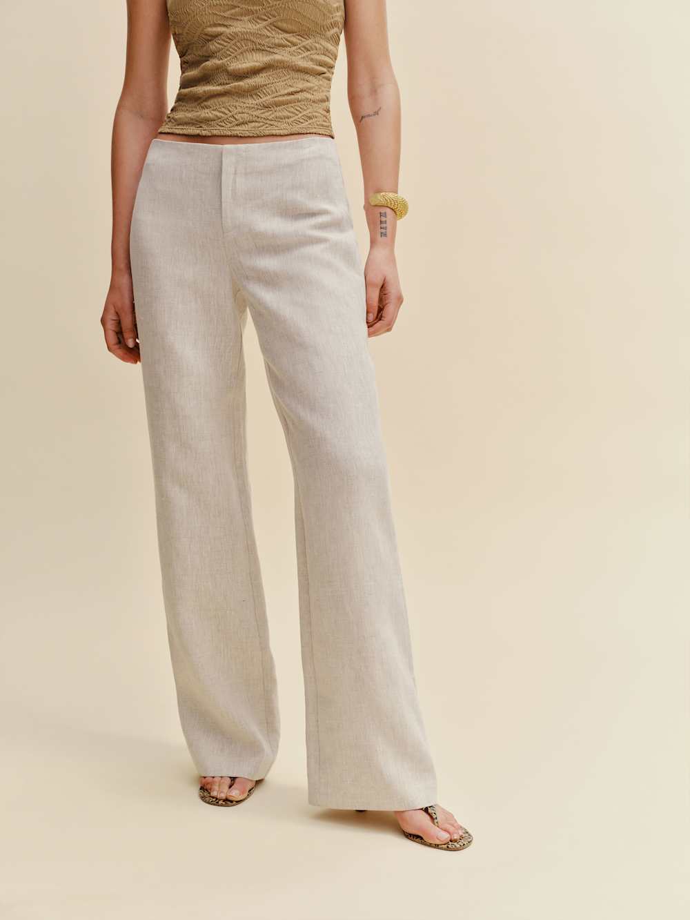 Reformation Vida Linen Low Rise Pant - Oatmeal