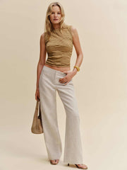 Reformation Vida Linen Low Rise Pant - Oatmeal