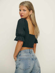 Reformation Simmie Linen Top - Black