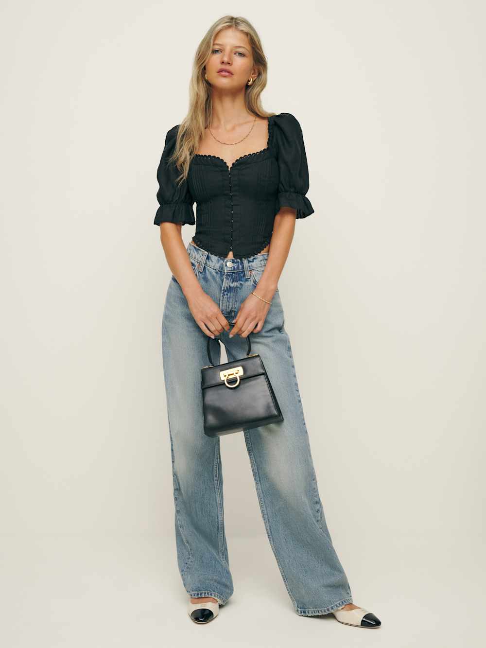 Reformation Simmie Linen Top - Black