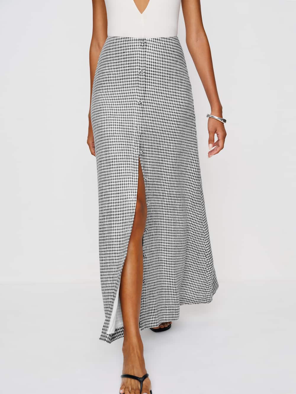 Reformation Andi Linen Maxi Skirt - Remy Check