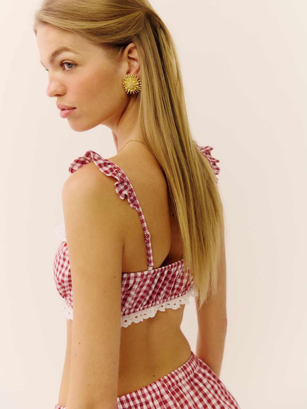 Reformation Romee Cropped Top - Red Gingham