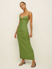 Reformation Malibu Linen Dress - Avocado