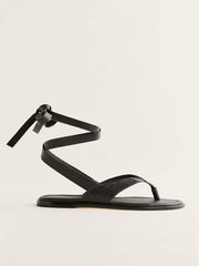 Reformation Justine Lace Up Thong Sandal - Black Leather