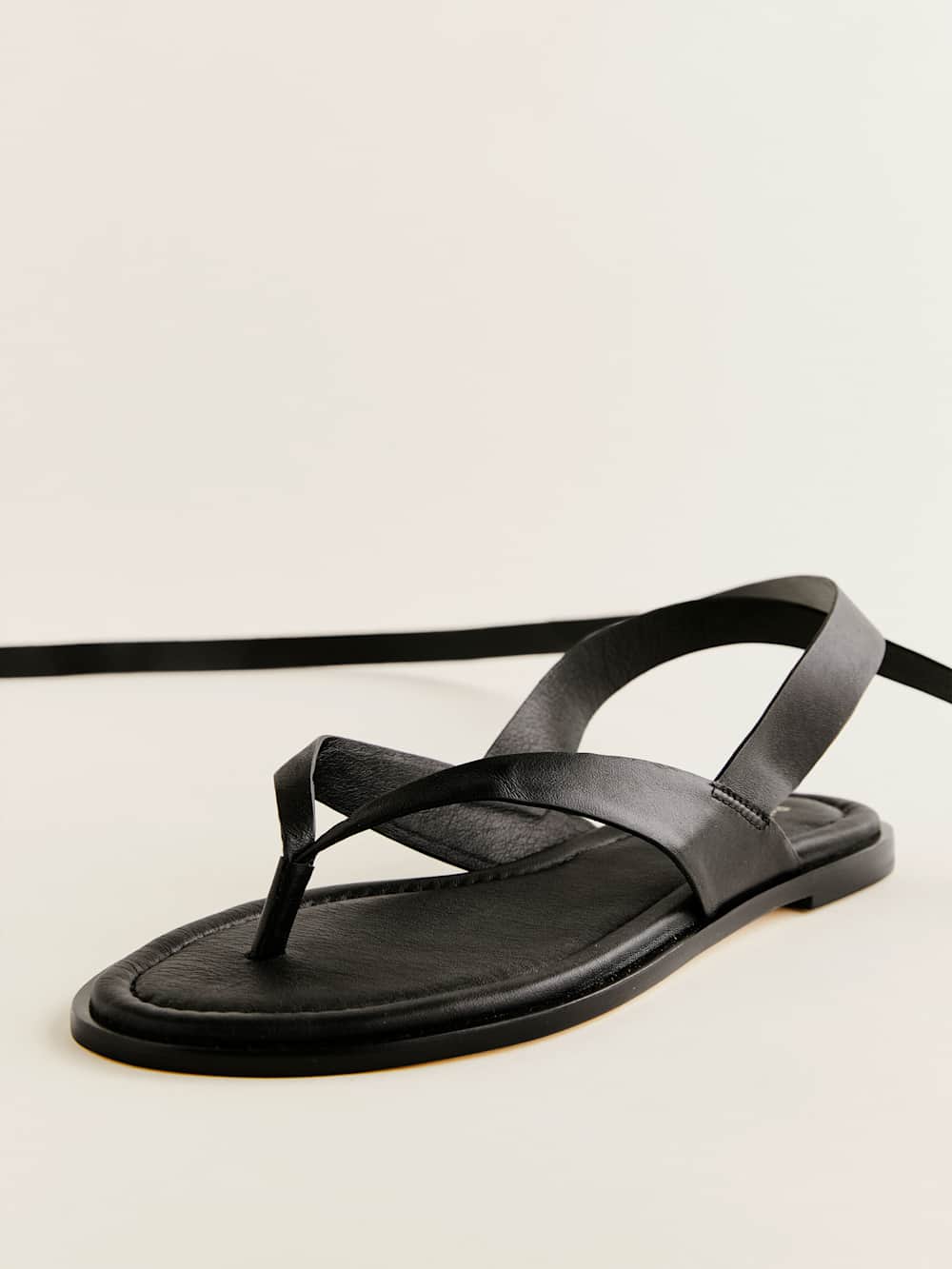 Reformation Justine Lace Up Thong Sandal - Black Leather