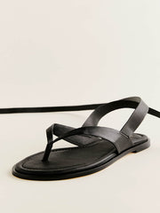 Reformation Justine Lace Up Thong Sandal - Black Leather