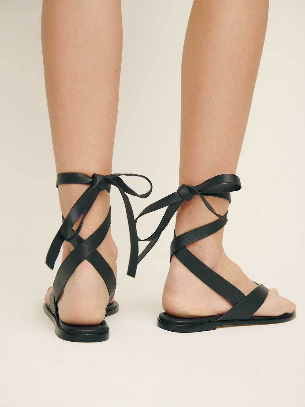 Reformation Justine Lace Up Thong Sandal - Black Leather
