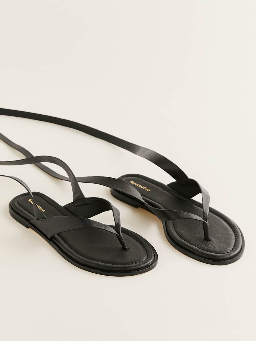 Reformation Justine Lace Up Thong Sandal - Black Leather