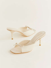 Reformation Clementine Heeled Mule Sandal - Almond Leather