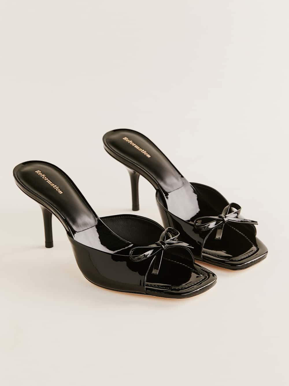 Reformation Clementine Heeled Mule Sandal - Black Patent