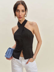 Reformation Tate Linen Top - Black