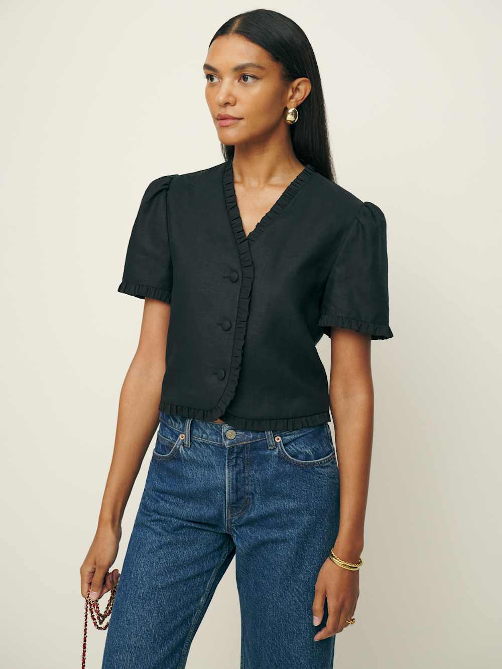 Reformation Bess Linen Top - Black