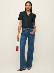 Reformation Bess Linen Top - Black