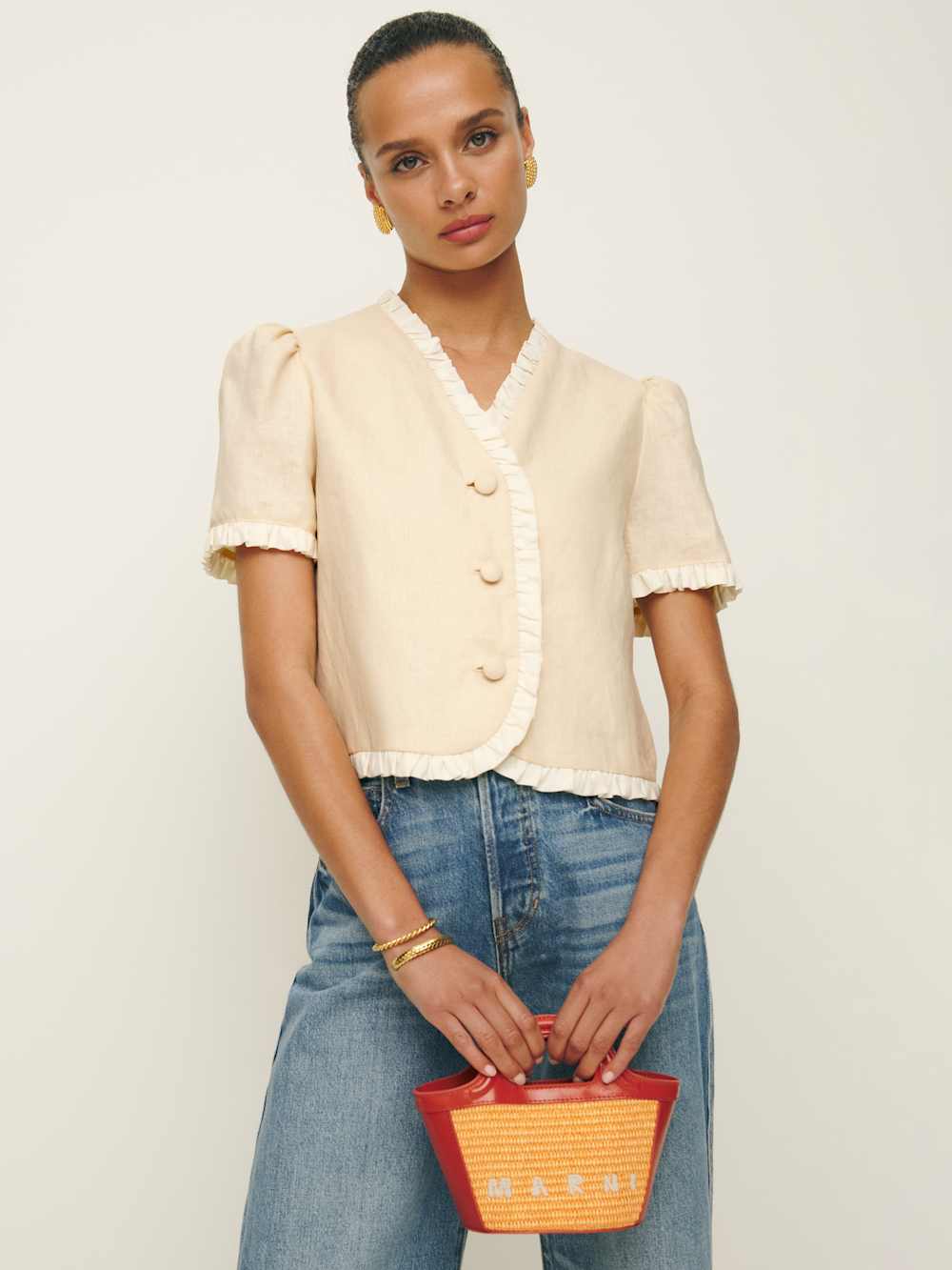 Reformation Bess Linen Top - Sugar