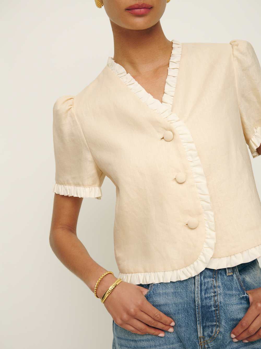 Reformation Bess Linen Top - Sugar