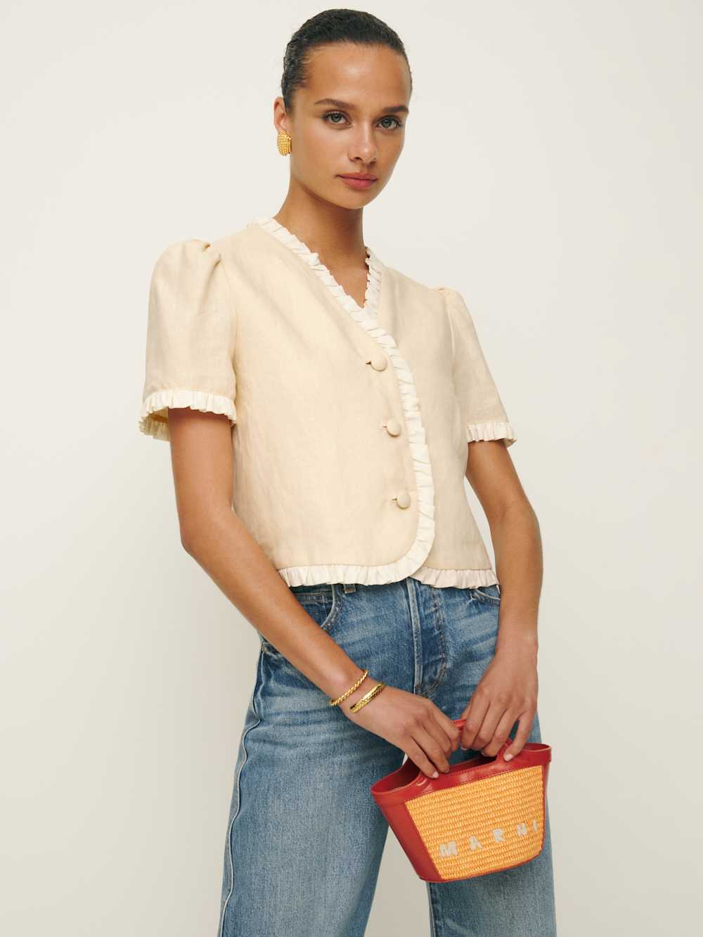 Reformation Bess Linen Top - Sugar