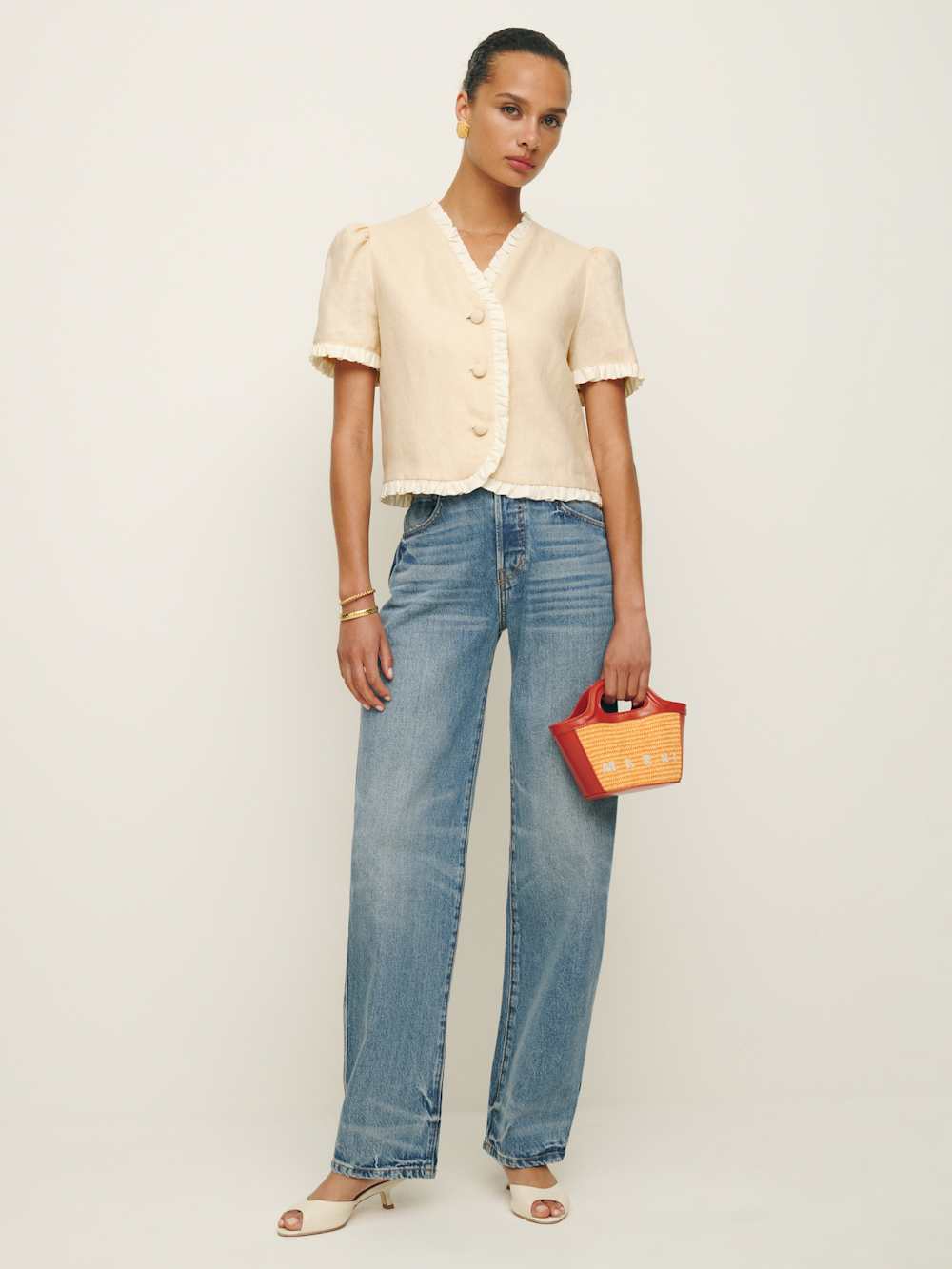 Reformation Bess Linen Top - Sugar