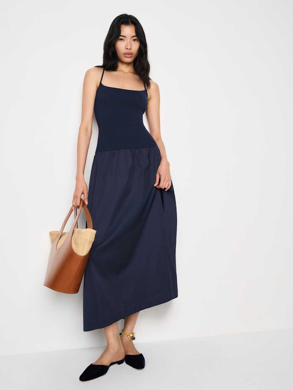 Reformation Ginny Cotton Sweater Dress - Navy